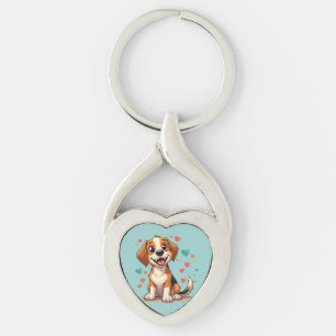 Porte-clés Cute Kawaii Beagle avec Coeurs Jouer Chien