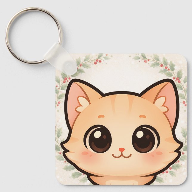 Porte-clés Cute Kawaii Cat Face Keychain (Recto)