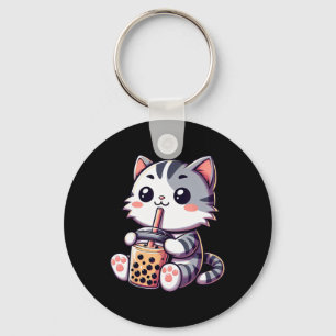 Porte-clés Cute Kawaii Chat Boba Bubble Thé Lait Anime Neko K