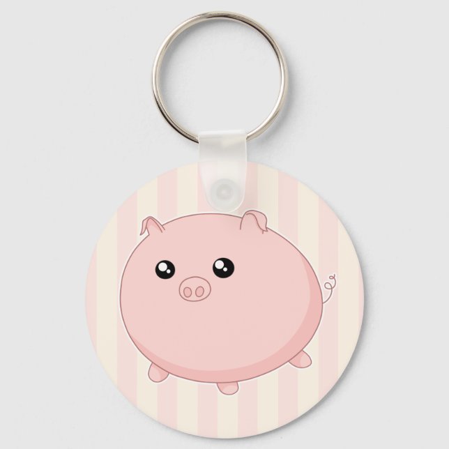 Porte-clés Cute Kawaii chubby porc rose (Recto)