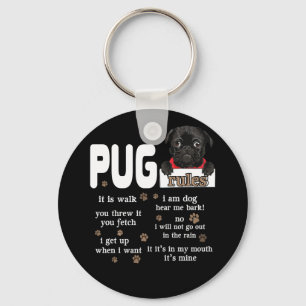Porte-clés Cute Kawaii Funny Black Pug Dog Rules Gifts