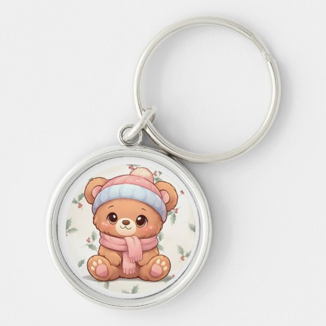 Porte-clés Cute Kawaii Teddy Bear Winter Keychain (Devant)