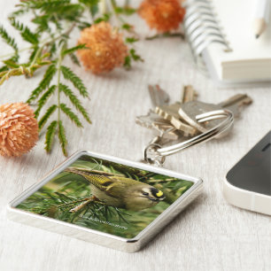 Porte-clés Cute Kinglet Songbird Causes Stir in the Fir