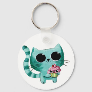 Porte-clés Cute Kitty Chat avec Kawaii Cupcake