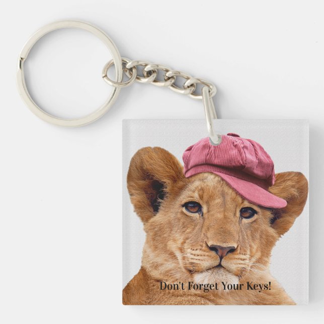 Porte-clés Cute Lion Cub Porter un Casquette Personnaliser (Devant)