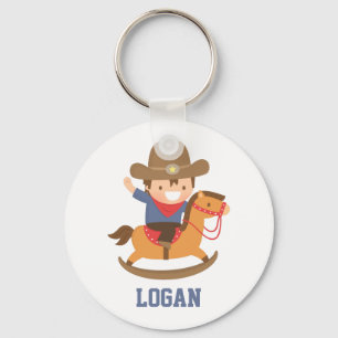 Porte-clés Cute Little Cowboy sur Rocking Horse Porte - clé