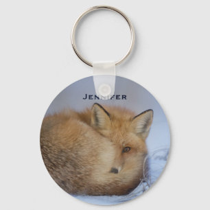 Porte-clés Cute Little Fox Curling Up Winter Photo