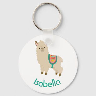 Porte-clés Cute Llama Ajouter Votre Nom Turquoise Texte Porte