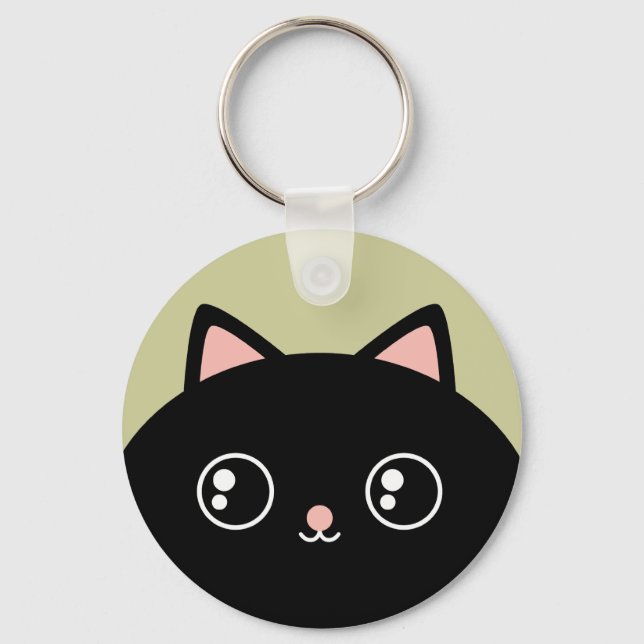 Porte-clés Cute noir Kawaii Kitty Porte - clé rond (Recto)