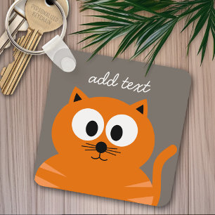 Porte-clés Cute Orange Fat Cat with Taupe Personalized