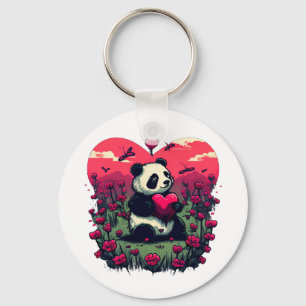 Porte-clés Cute Panda Holding Heart - cadeau de la Saint-Vale