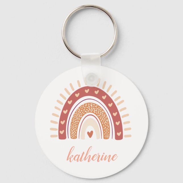 Porte-clés Cute Pastel Boho Terracotta Arc-en-ciel (Recto)