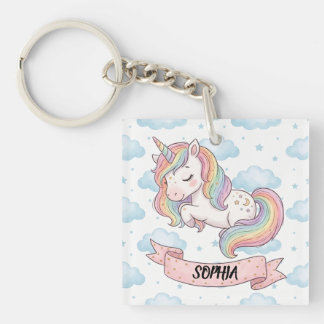 Porte-clés Cute Pastel Rainbow Unicorn Clouds Personalized