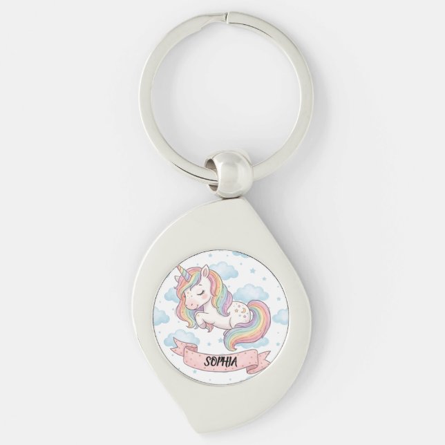 Porte-clés Cute Pastel Rainbow Unicorn Clouds Personalized (Devant)