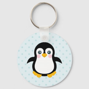 Porte-clés Cute Penguin Design Blue Polka Dot Arrière - plan