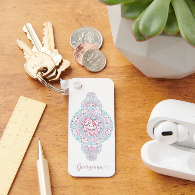 Porte-clés Cute personnalisée Kawaii Bunny Ornamental Mandala (Bureau)