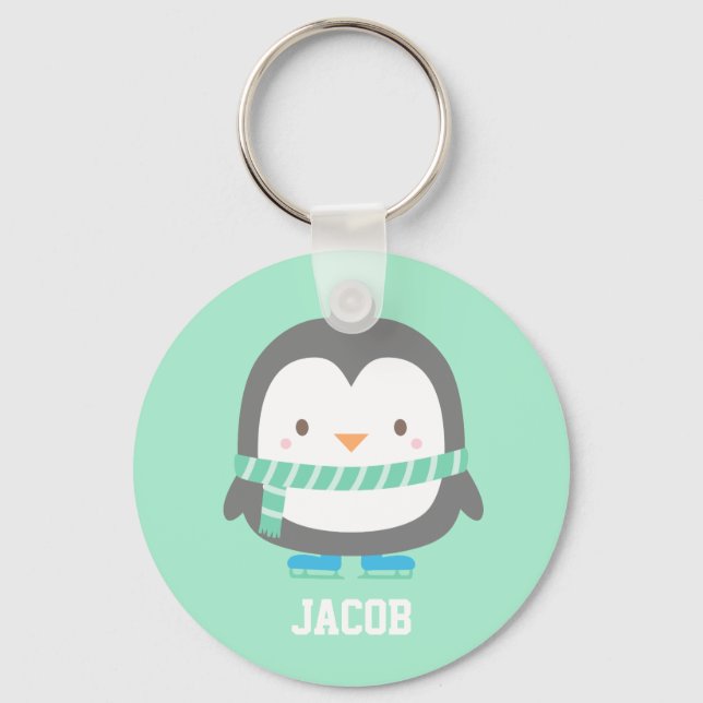 Porte-clés Cute Petit Pingouin avec Écharpe d'hiver Personnal (Recto)