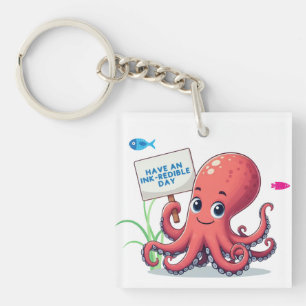 Porte-clés Cute, poulpe caricaturale avec poisson