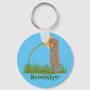 Porte-clés Cute prairie dog sniffing flower cartoon