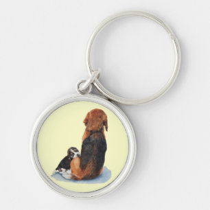 Porte-clés Cute puppy beagle and mum dog realist art keychain