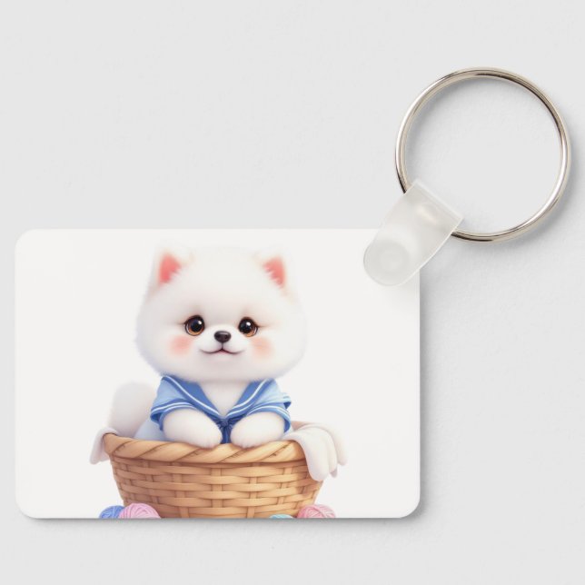 Porte-clés Cute Puppy in Basket Keychain (Recto)