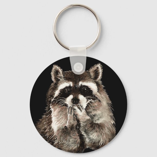 Porte-clés Cute Raccoon souffler Baisers Humour art animal (Recto)