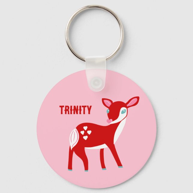 Porte-clés Cute Red Deer Valentine's Day Personnalisé (Recto)