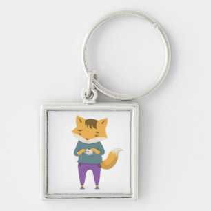 Porte-clés Cute renard avec tasse de thé