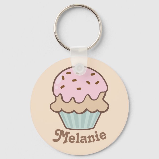 Porte-clés Cute Rose Frosting Cupcake Personnalisé (Recto)