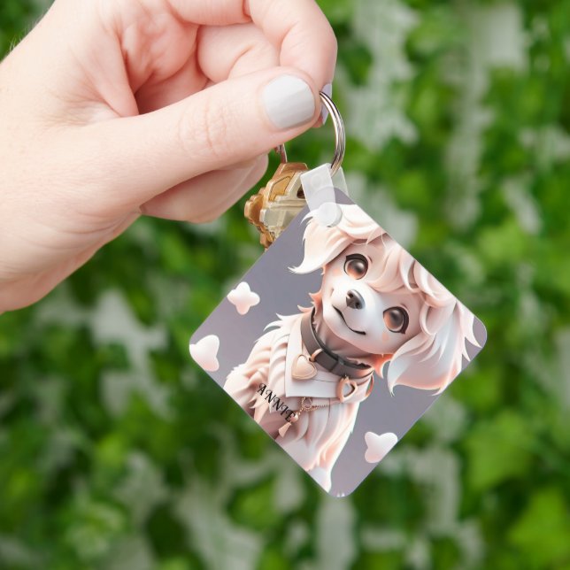 Porte-clés Cute Rose Golden Retriever Kids Nom personnalisé (main)