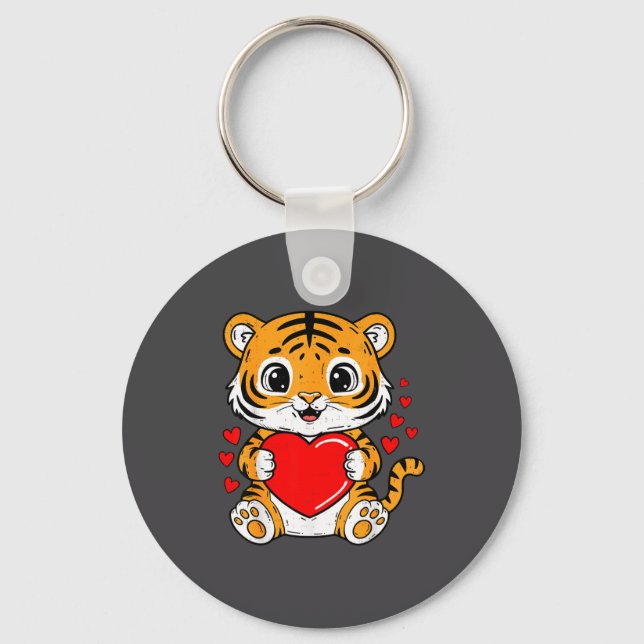 Porte-clés Cute Tiger Holding Heart Kawaii Valentines Day Men (Recto)
