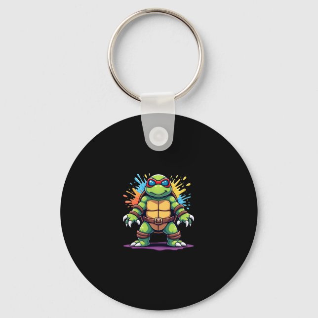 Porte-clés Cute Turtle Wearing Sunglasses Paint Splash Sea An (Recto)