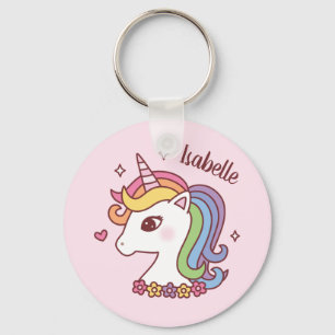 Porte-clés Cute Unicorn avec Rainbow Mane Doodle Girls Nom