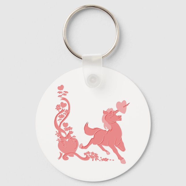 Porte-clés Cute Unicorn Coeurs Fleurs Imaginaire 1 (Recto)