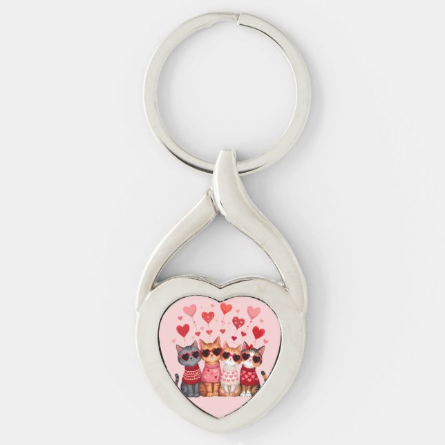 Porte-clés Cute Valentine Chats en Lunettes de soleil Coeur (Devant)