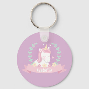 Porte-clés Cute White Magical Unicorn Fleurs Filles Porte - c