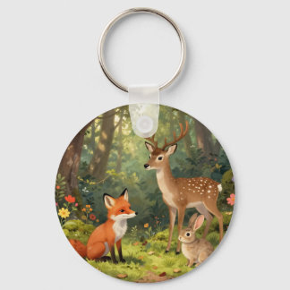 Porte-clés Cute Woodland Animals Forest Scene
