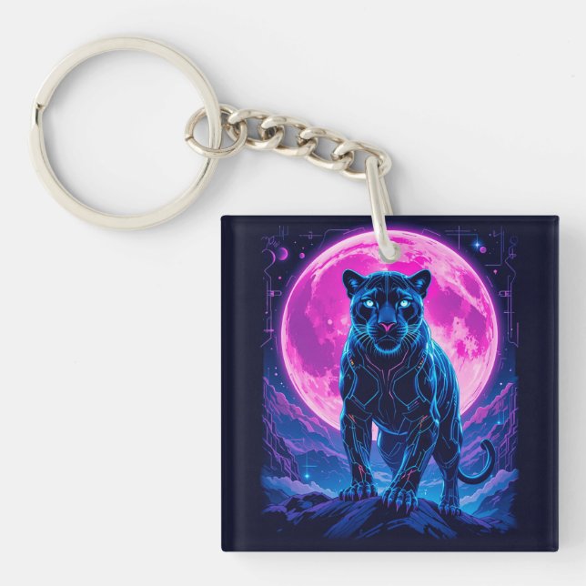 Porte-clés Cyberpunk Neon Black Panther (Devant)