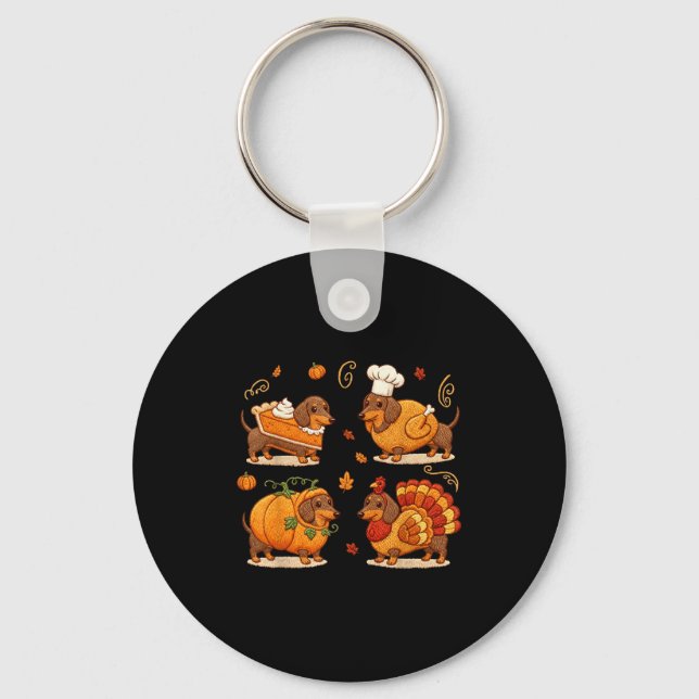 Porte-clés Dachshund Dog Pumpkin E Turkey Thanksgiving Men Wo (Recto)