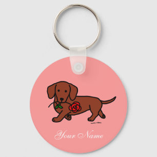 Porte-clés Dachshund et un dessin animé sur les fleurs