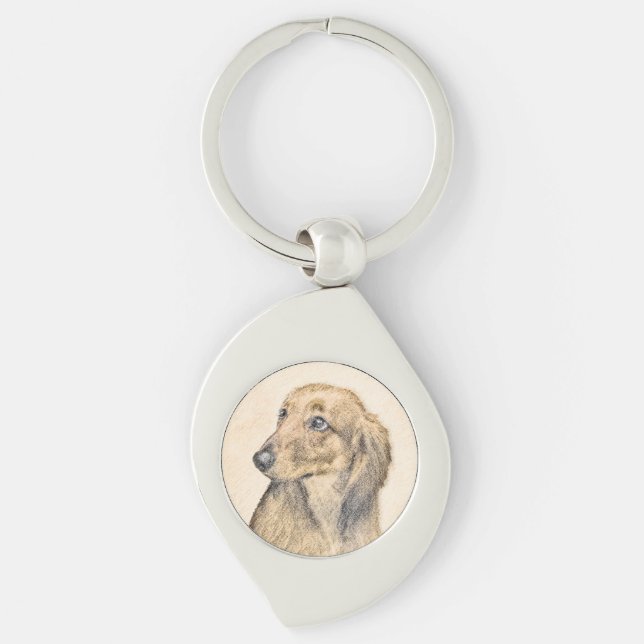 Porte-clés Dachshund (Longhaerien) Peinture - Art Chien origi (Devant)