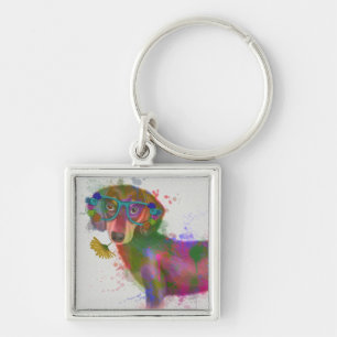 Porte-clés Dachshund & Lunettes Rainbow Splash