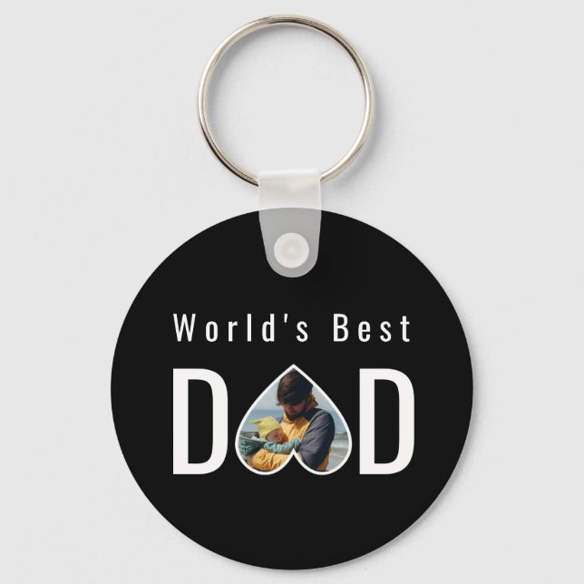 Porte-clés Dad Photo in Black Heart Frame Modern Text (Recto)