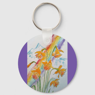 Porte-clés Daffodil Arc-en-ciel Fleurs aquarelle