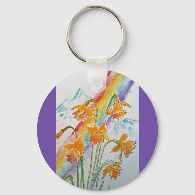 Porte-clés Daffodil Arc-en-ciel Fleurs aquarelle (Recto)