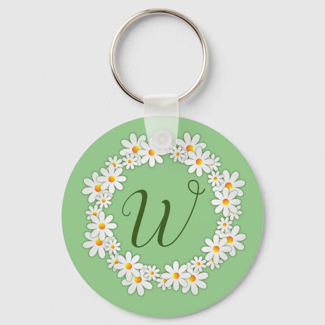 Porte-clés Daisy Monogram Porte - clé vert avec marguerites (Recto)