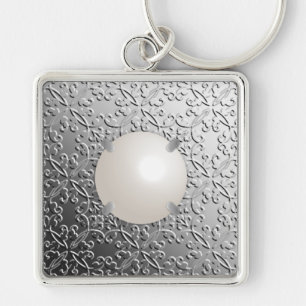 Porte-clés Damas d'argent avec une fausse perle de mabe