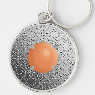 Porte-clés Damas d'argent avec une pierre à gemme de faux cor
