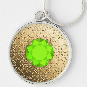 Porte-clés Damas d'or avec gemstone de faux péridot
