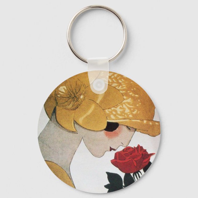 PORTE-CLÉS DAME AVEC ROSE ROUGE (Recto)